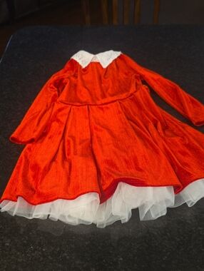 Girls' Red Velvet Party Dress with White Lace Collar